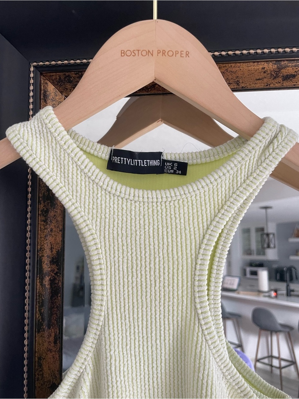 PrettyLittleThing Sage Green Ribbed Racerback Mini Dress Size 2 - Picture 3 of 4